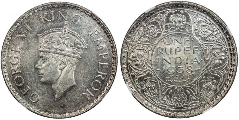 BRITISH INDIA: George VI, 1936-1947, AR rupee, 1938(b), KM-555, without mint mar...