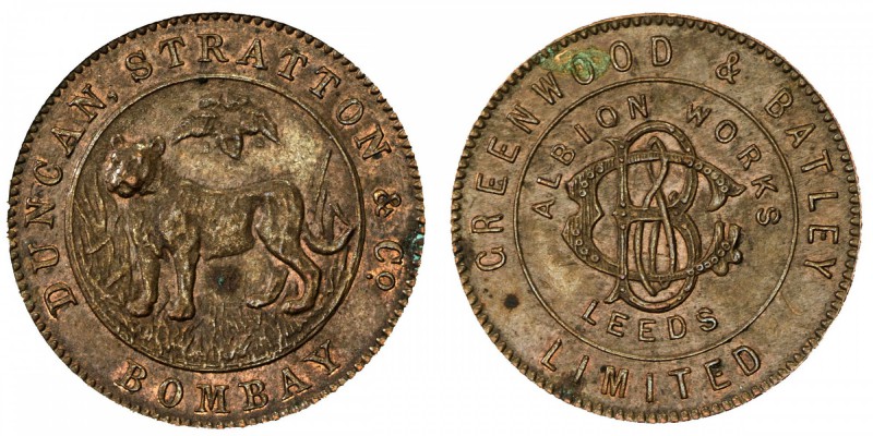 BRITISH INDIA: AE ¼ rupee proving piece, ND (1905), 20mm, Duncan, Stratton & Co,...