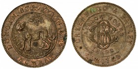 BRITISH INDIA: AE ¼ rupee proving piece, ND (1905), 20mm, Duncan, Stratton & Co, Bombay, copper proving piece, DUNCAN STRATTON & CO BOMBAY in outer ci...