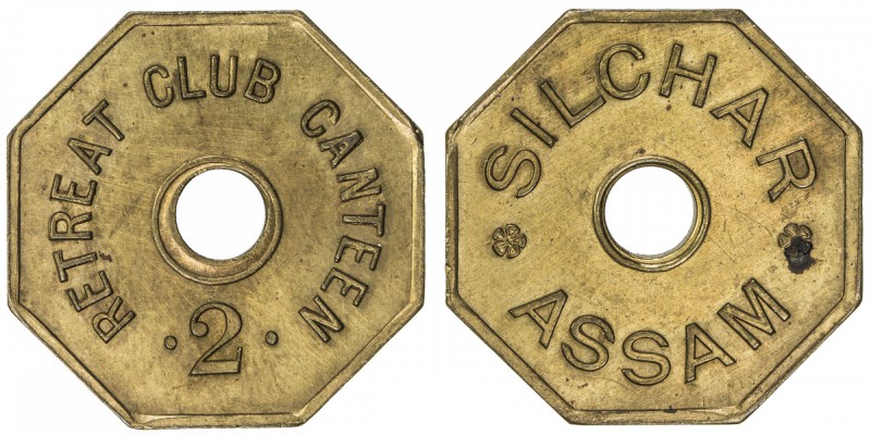 BRITISH INDIA: canteen token (6.83g), ND [ca. 1930], Prid-200, 26mm octagonal br...