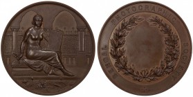 BRITISH INDIA: AE award medal (72.75g), Puddester-869.5, 51mm, Bengal Photographic Society: semi-nude Indian female seated left, arches of building be...
