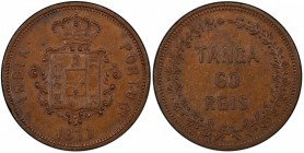 PORTUGUESE INDIA: Luiz I, 1861-1889, AE tanga, 1871, KM-306, lovely example, reddish toning, very rare in this quality, PCGS graded MS62 BR. An exampl...