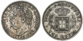 PORTUGUESE INDIA: Luís I, 1861-1889, AR rupia, 1882, KM-312, attractive old toning, EF.