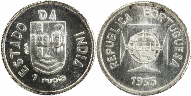 PORTUGUESE INDIA: AR rupia, 1935, KM-Pr4, PROVA stamped left on reverse, PCGS gr...