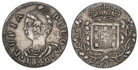 GOA: Maria II, 1834-1853, AR rupia (10.81g), 1840, KM-269, EF.