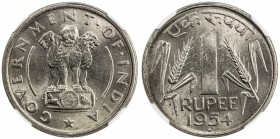 INDIA: Republic, rupee, 1954(b), KM-7.2, NGC graded MS64, ex Sanjay C. Gandhi Collection.