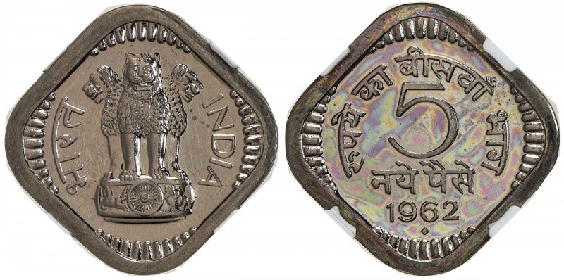 INDIA: Republic, 5 naya paise, 1962(b), KM-16, NGC graded Proof 63.