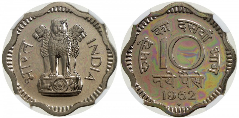 INDIA: Republic, 10 naye paise, 1962(b), KM-24.2, NGC graded Proof 64.