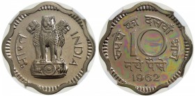 INDIA: Republic, 10 naye paise, 1962(b), KM-24.2, NGC graded Proof 64.