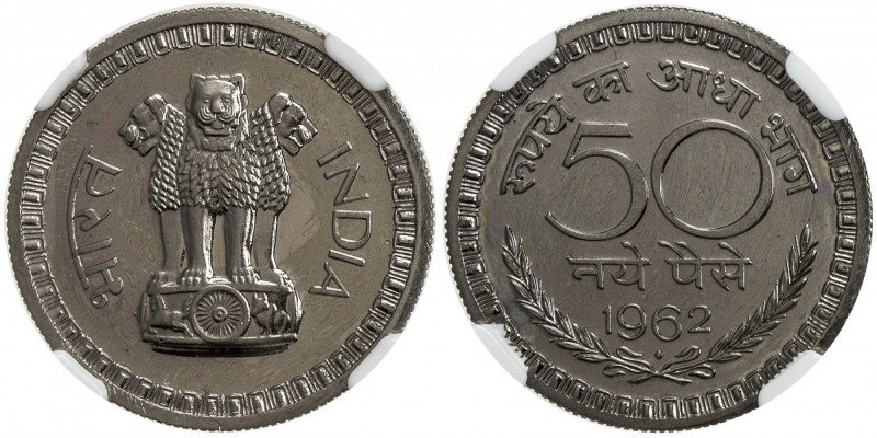 INDIA: Republic, 50 naye paise, 1962(b), KM-55, NGC graded Proof 64.