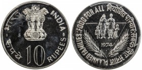 INDIA: Republic, 10 rupees, 1974-B, KM-189, FAO - Planned Families, PCGS graded MS67.