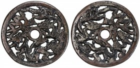 CHINA: AE charm (30.61g), 55mm, double dragon type, likely cast in the Song dynasty, VF.