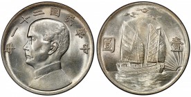 CHINA: Republic, AR dollar, year 21 (1932), Y-344, L&M-108, Sun Yat Sen, "birds over junk" type, PCGS graded MS62.