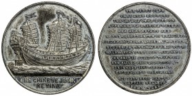 CHINA: white metal medal, ND [1844], BHM-2315, 45mm, medal by Thomas Halliday "Voyage of the Junk Keying", THE CHINESE JUNK / "KEYING", starboard view...