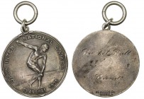 CHINA: AR medal, 1915, 35mm, OPEN INTER / NATIONAL GAMES / SHANGHAI 1915 around discus thrower at center // awarded for 2nd place basketball, all hand...