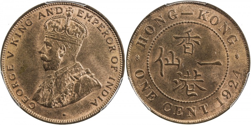 HONG KONG: George V, 1910-1936, AE cent, 1924, KM-16, PCGS graded MS64 RD.