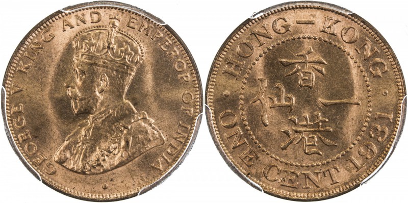 HONG KONG: George V, 1910-1936, AE cent, 1934, KM-17, PCGS graded MS65 RD.