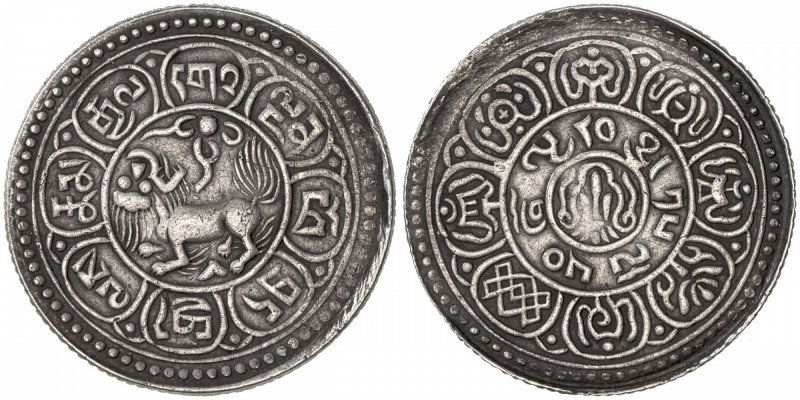 TIBET: AR 5 sho (8.27g), Dode mint, BE15-50 (1916), Y-18, Autonomous Tibetan iss...