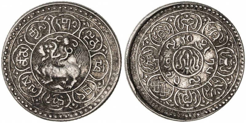 TIBET: AR 5 sho (9.74g), Mekyi mint, BE15-49 (1915), Y-A18, Autonomous Tibetan i...