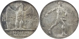 ALBANIA: Amet Zogu, 1925-1939, AR 2 franga ari, 1927-R, KM-7, nude sower striding right // eagle, head left, wings outstretched, NGC graded MS62.