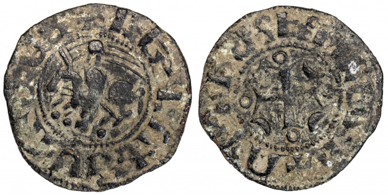 ARMENIA: Baronial, Levon II, 1187-1198, AE pogh (1.69g), Ner-250, horseman left,...