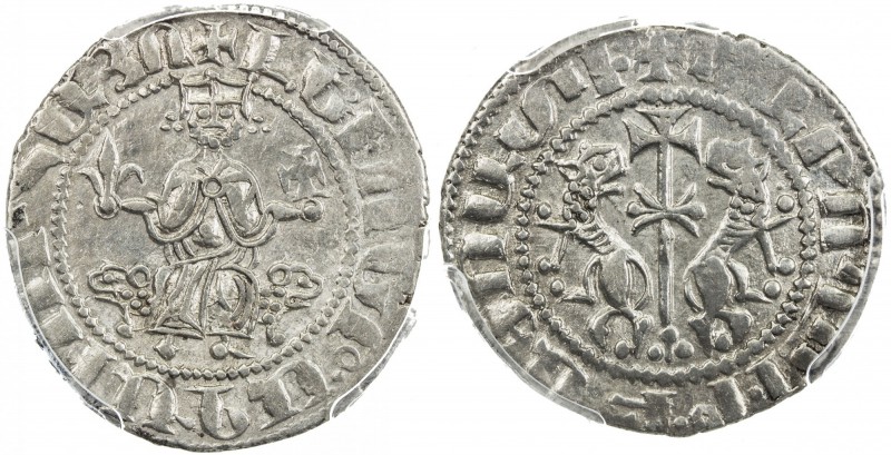 ARMENIA: Levon I, 1198-1219, AR tram, Nerc-297, king seated on lion-throne, hold...