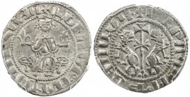 ARMENIA: Levon I, 1198-1219, AR tram, Nerc-297, king seated on lion-throne, holding cross & fleur-de-lis // patriarchal cross between 2 lions rampant ...