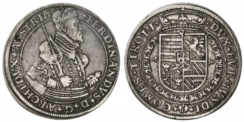 AUSTRIA: Ferdinand II, 1564-1595, AR thaler (28.42g), Hall, ND, Dav-8095, 2 mino...