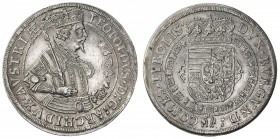 AUSTRIA: Leopold V, Archduke, 1619-1632, AR thaler (28.74g), Hall, 1632, Dav-3338, posthumous issue, with "globule" on the archduke's armor at his elb...