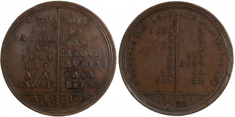 AUSTRIA: Charles VI, 1711-1740, AE medal, 1715, Hohenkubin-592, Wohlfarht-55, 44...
