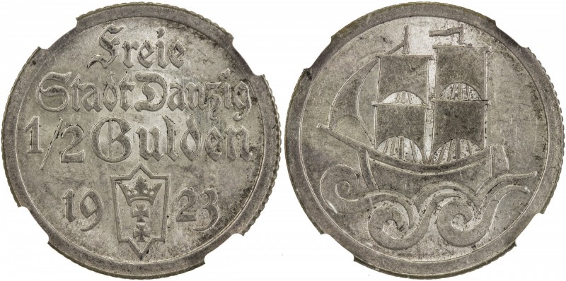 DANZIG: Free City, AR ½ gulden, 1923, KM-144, NGC graded MS62.