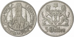 DANZIG: Free City, AR 5 gulden, 1923, KM-147, lovely VF.