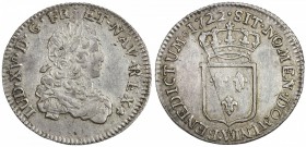 FRANCE: Louis XV, 1715-1774, AR 1/3 écu (8.02g), 1722-V, KM-457.21, Gadoury-306V, Troyes Mint, a few reverse adjustment marks, key date, flan nouveau,...