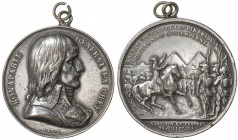 FRANCE: silvered AE medal (38.94g), 1798, Ionnikoff-2, 41mm, Napoleon Battle of the Pyramids medal by Bovy, Napoleon bust right surrounded by BONAPART...