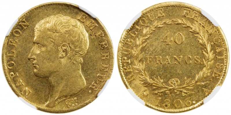 FRANCE: Napoleon I, Emperor, 1804-1815, AV 40 francs, 1806-A, KM-675.1, Gad-1082...