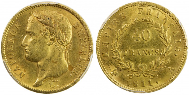 FRANCE: Napoleon I, Emperor, 1804-1815, AV 40 francs, 1811-A, KM-696.1, Fr-505, ...