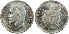 FRANCE: Napoleon III, 1852-1870, AR 5 francs, 1867-A, KM-799.1, NGC graded MS62.