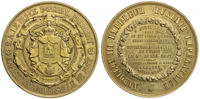 FRANCE: gilt AE medal, 1867, 50mm, Medal for the 1867 World's Fair by Maurice Va...