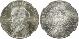 BAVARIA: Ludwig III, 1913-1918, AR 5 mark, 1914-D, KM-1007, J-53, NGC graded MS62+.