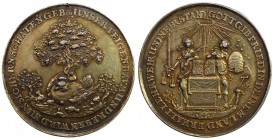 HAMBURG: Free and Hanseatic City, AR medal (30.41g), 1651, Wiecek-138, Gaedechens-1564, 45mm gilt silver "Gluckhennenmedaille" for the Peace of Westph...