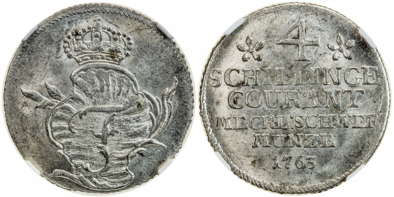 MECKLENBURG-SCHWERIN: Friedrich II, 1756-1785, AR 4 schilling, 1763, KM-206, NGC...