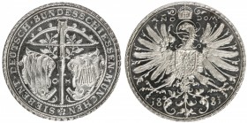 MUNICH: AR medal (26.99g), 1881, Hauser-556, Slg. Peltzer-1472, 38mm silver medal for the 7th National Shooting Festival by Otto Hupp, crossbow betwee...