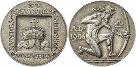 MUNICH: AR medal (29.96g), 1906, Peltzer-1489, Steilmann XV / 2, 38mm silver medal for the 15th German Federal Shooting Festival by Roemer, crown with...