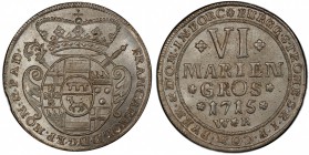 MÜNSTER: Franz Arnold von Wolff-Metternich, 1707-1718, AR 6 mariengroschen, 1715, KM-147, mintmaster WR, a superb example! PCGS graded MS65+.