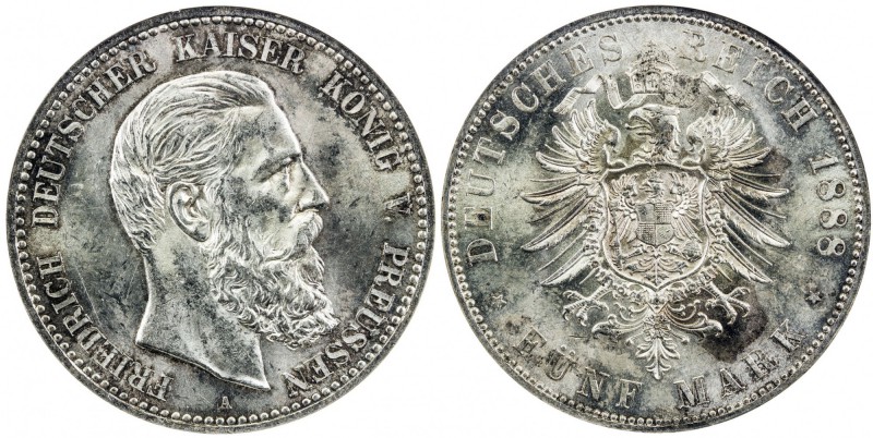 PRUSSIA: Friedrich III, 1888, AR 5 mark, 1888-A, KM-512, one-year type, NGC grad...