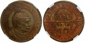 PRUSSIA: Wilhelm II, 1888-1918, AE 10 mark, 1913, Schaaf-253A/G2, bronze pattern by Karl Goetz, NGC graded PF63 RB.