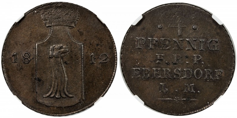 REUSS-EBERSDORF: Heinrich LI, Prince, 1806-1822, AE 4 pfennig, 1812, KM-28, mint...