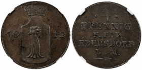 REUSS-EBERSDORF: Heinrich LI, Prince, 1806-1822, AE 4 pfennig, 1812, KM-28, mintmaster LM, NGC graded MS64 BR, R.