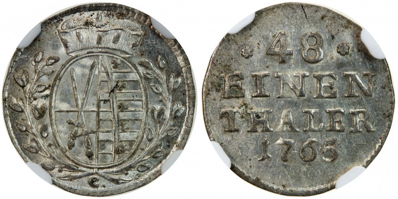 SAXONY: Frederick Augustus III, elector, 1763-1806, AR 1/48 thaler, 1765, KM-966...