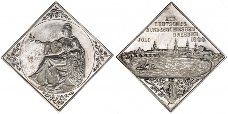 SAXONY: AR klippe medal, 1900, Peltzer-1021, 34mm, silver medal for the 13th Ger...